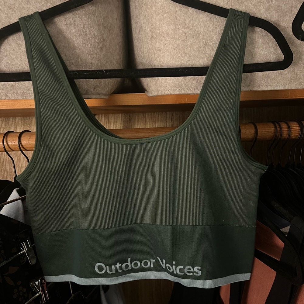Outdoor Voices XL SeamlessRib Longline Bra in Pine